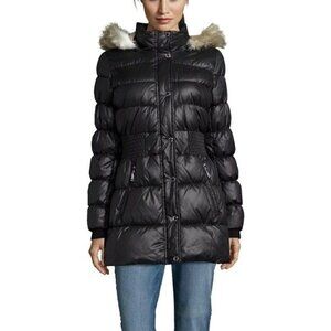 Laundry by‎ Design Black Quilted Faux Fur Puffer Jacket M